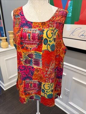 Vintage JAEGER 100% Silk Abstract Patchwork Tank Top Blouse Multicolored Sz 38
